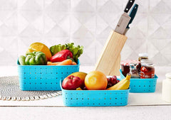 Storage Baskets Set – Food-Grade Plastic, Sky Blue | Organivo