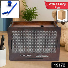 Wooden Piggy Bank – Fun Savings Challenge with Emoji Pan