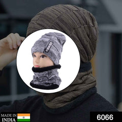 Model showcasing the soft woolen beanie scarf set for ultimate winter comfort.