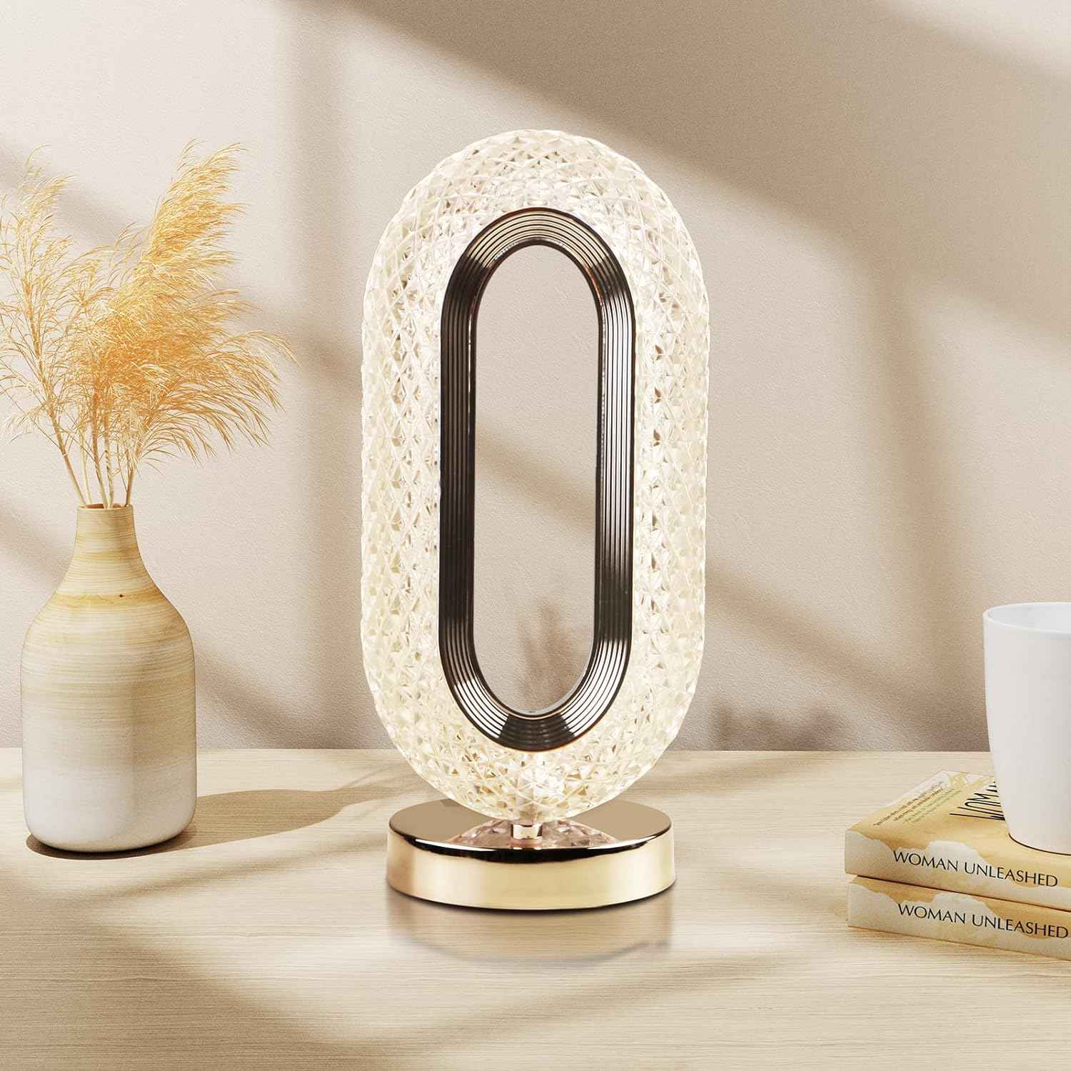 Elegant crystal table lamp with 3-way dimmable touch control.