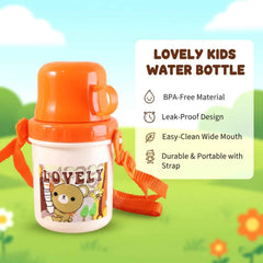 Kids Plastic Cartoon Cup with Lid & Strap – Spill Resistant 350 ML