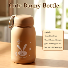 Bunny Print Glass Water Bottle – 330ML Leak-Resistant