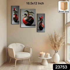 Flower Vase Wall Art Ð Vibrant Floral 3-Panel MDF Frame