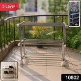 Compact 3-layer stainless steel shoe rack for multipurpose storage