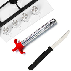 Ergonomic kitchen knife with a sharp blade and vibrant handle for precise cutting.