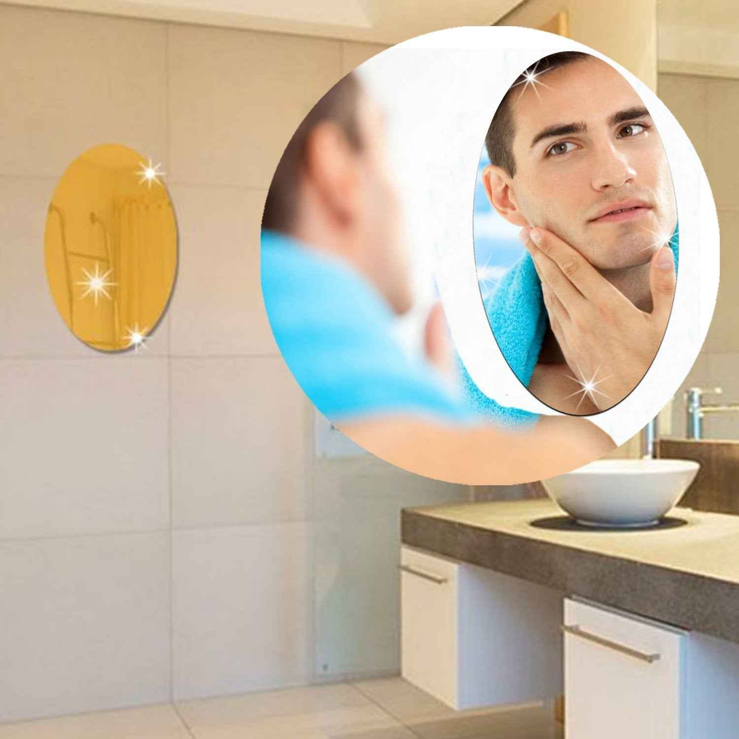 Self-Adhesive Bathroom Mirror – Oval, Unbreakable, Easy Install | Bathora