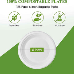 Compostable Bagasse Plate – 6 Inch Eco-Friendly Snack Plate