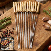 Stainless Steel BBQ Skewers Ð Reusable Grilling Sticks with Wooden Handle