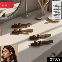 Bow Design Decorative Hair Clips Set – Elegant Snap Clips (4 Pc)