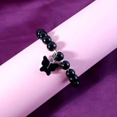 Beaded Bracelet with Butterfly Charm – Elegant Stretch Wristwear