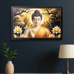 Lord Buddha Wall Painting – Spiritual Decor with Wooden Frame