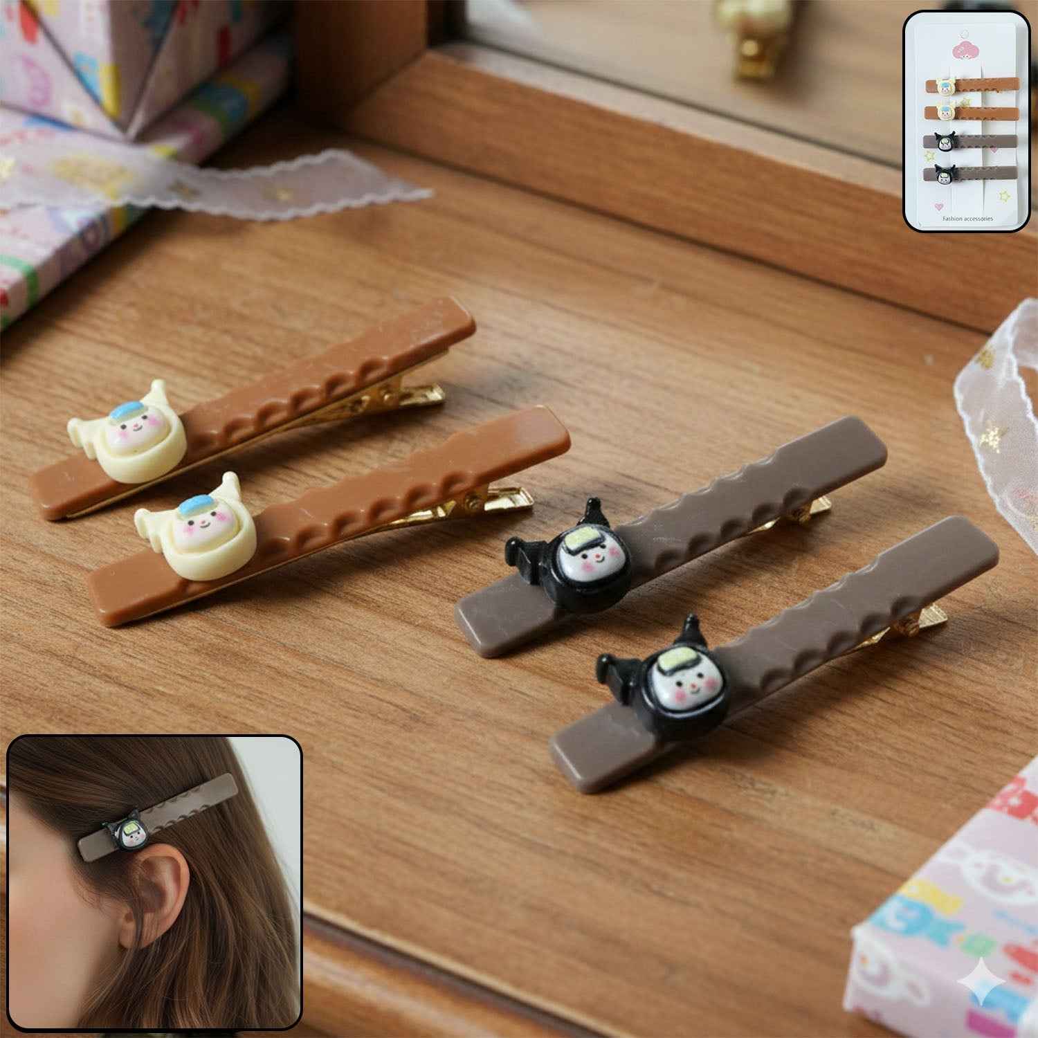 Cute Character Hair Clip Set – Lightweight & Stylish 4 Pieces