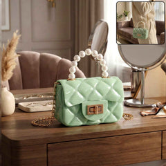 Quilted Mini Handbag – Elegant Pearl Handle & Chain Strap