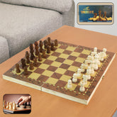 Premium Folding Wooden Chess Board set displayed open with all pieces ready for play.