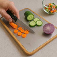 Steel Oak Cutting Board – Durable 35x25 cm with Wooden Handle