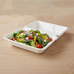 Bagasse Clamshell Food Box – Eco-Friendly 9x6 Inch Disposable Set