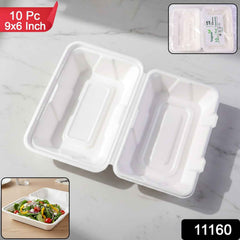 Bagasse Clamshell Food Box – Eco-Friendly 9x6 Inch Disposable Set