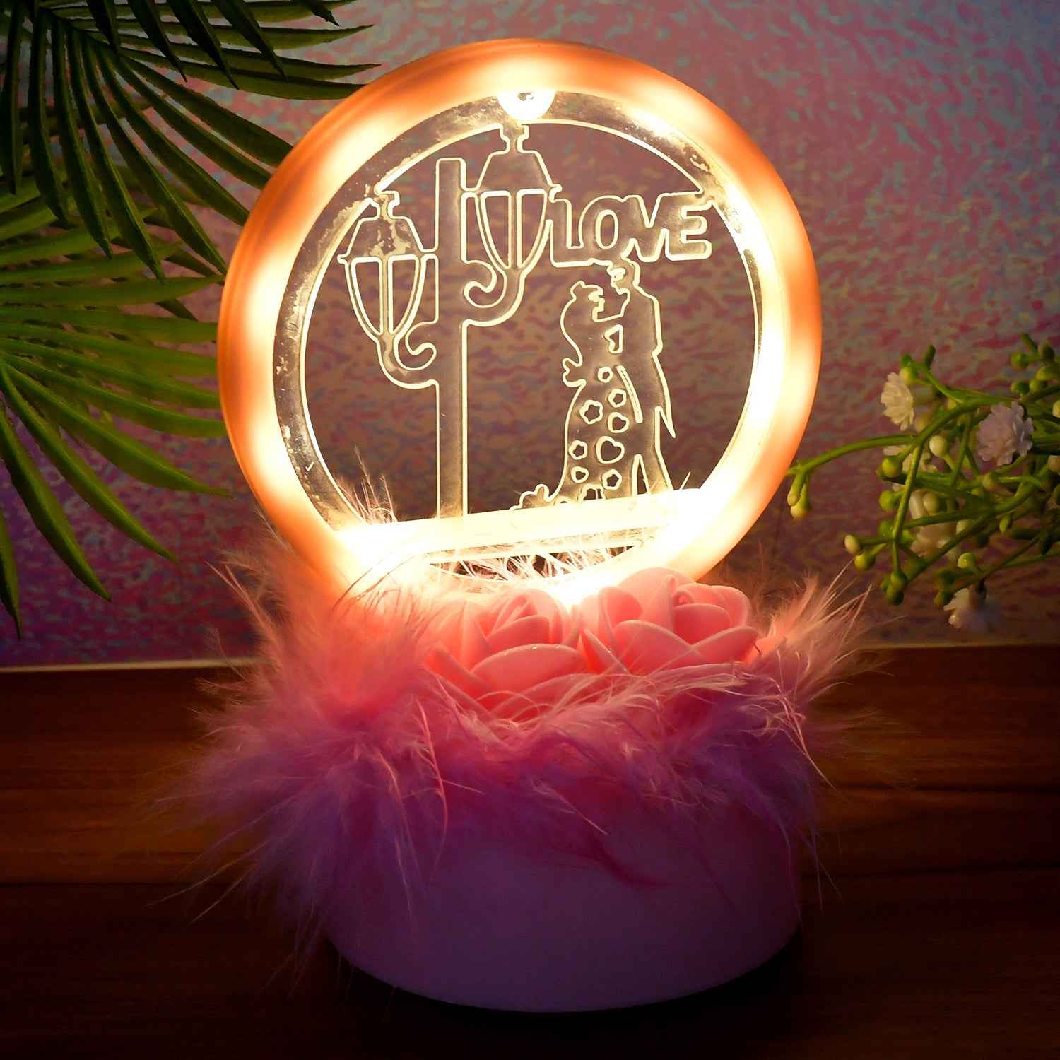 Romantic Round Love Couple Showpiece – Elegant LED Décor Gift