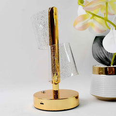 Crystal LED Double Shade Table Lamp – Elegant Golden Base Lighting