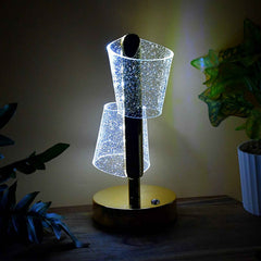 Crystal LED Double Shade Table Lamp – Elegant Golden Base Lighting