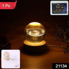 3D Crystal Ball Night Lamp – Elegant USB LED Light with Wooden Base
