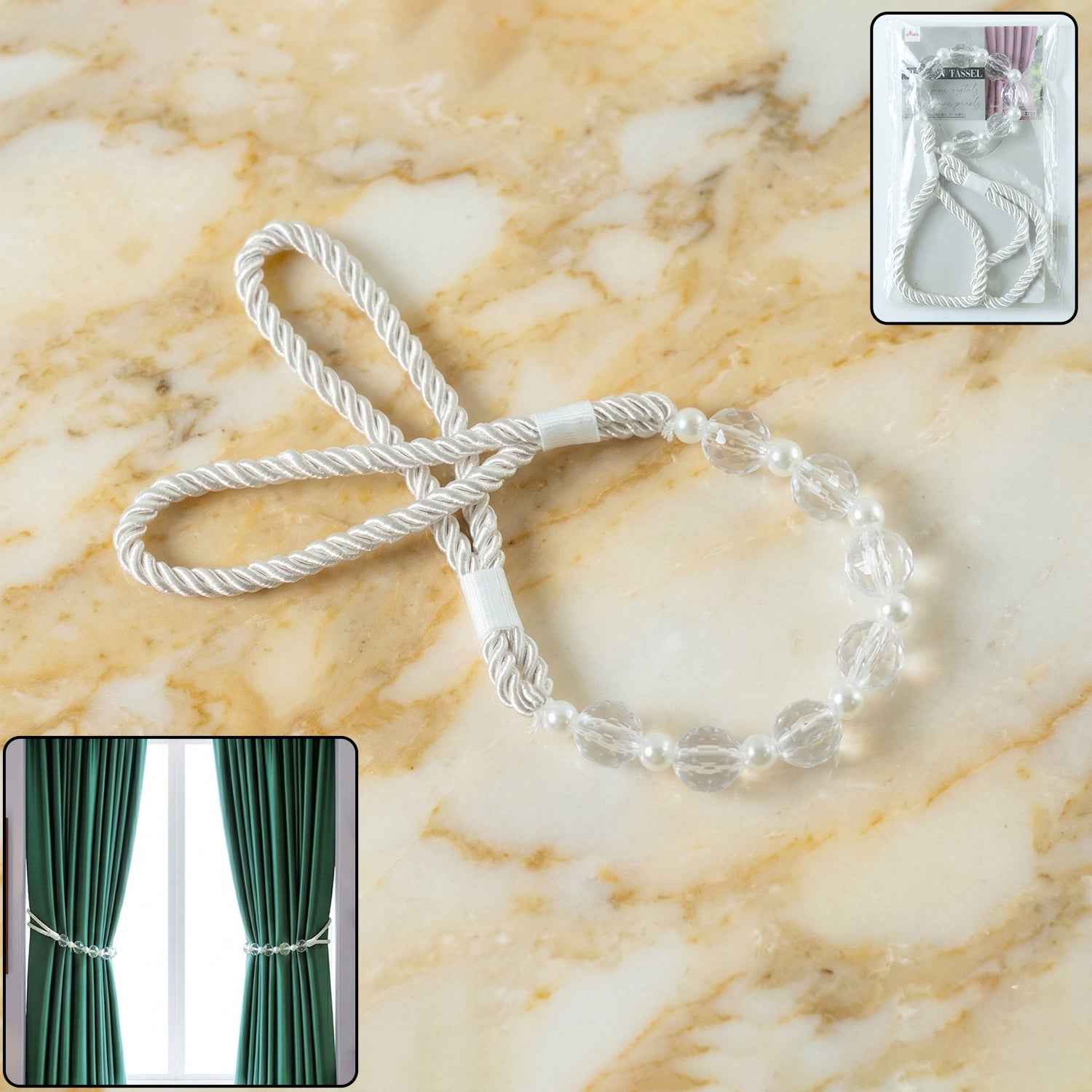 Curtain Tieback Rope – Elegant Pearl Beaded Design for Home Decor