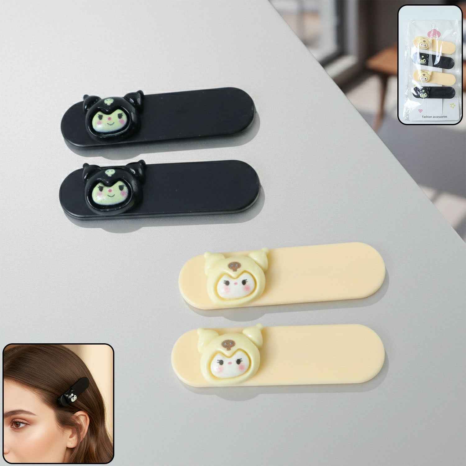 Cartoon Character Hair Clips – Cute & Stylish Snap Set of 4