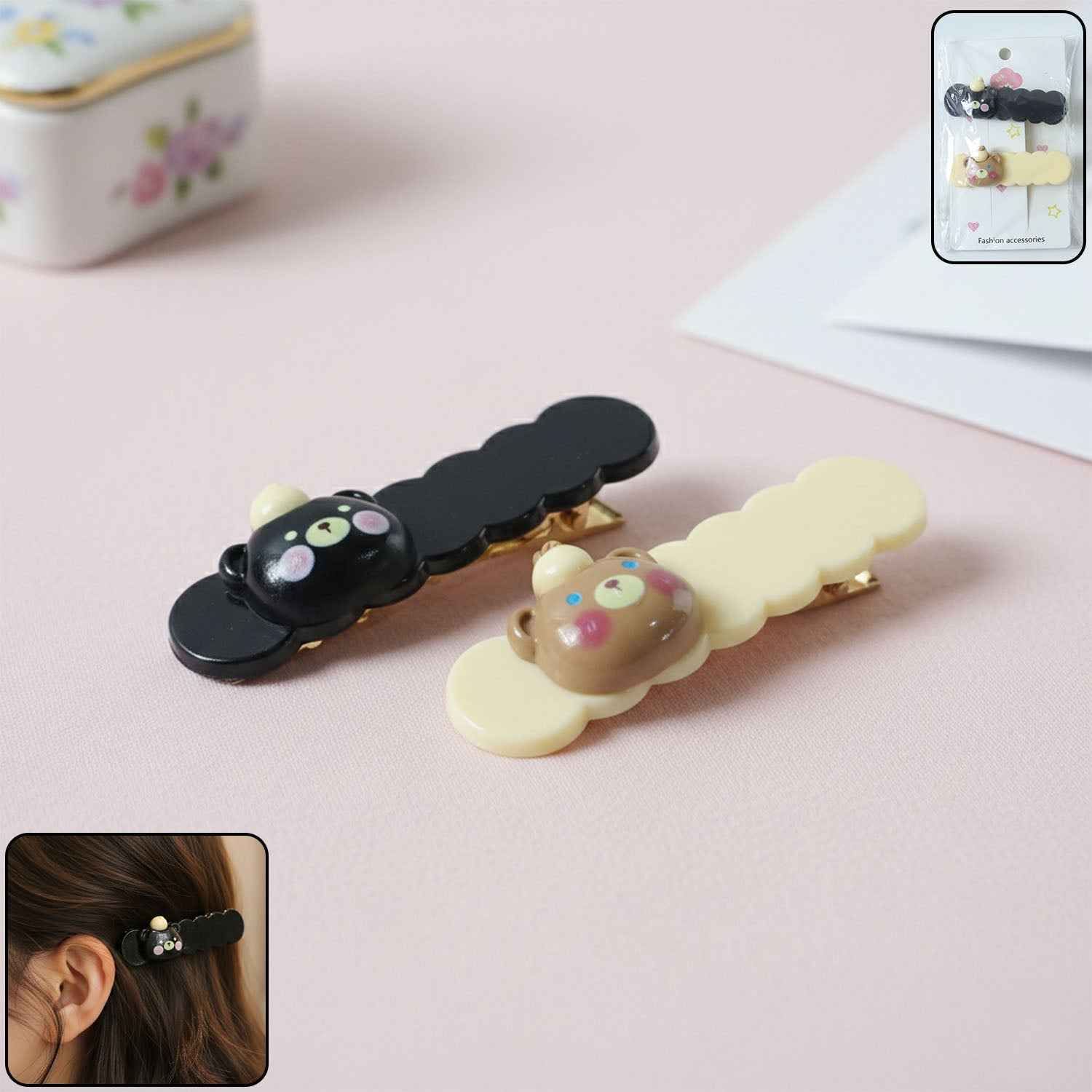 Cute Teddy Hair Clips – Adorable 2-Piece Hairpin Set