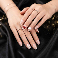 Press-On Nail Tips – Glitter 3D Floral Design with Strong Glue