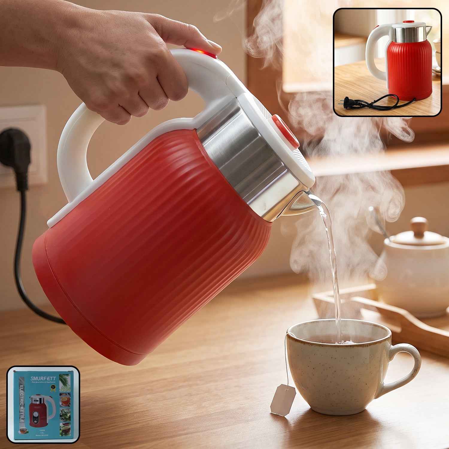 Electric Kettle 2 Litre 1500W Red for Tea Coffee Milk and Hot Water (1 Pc)