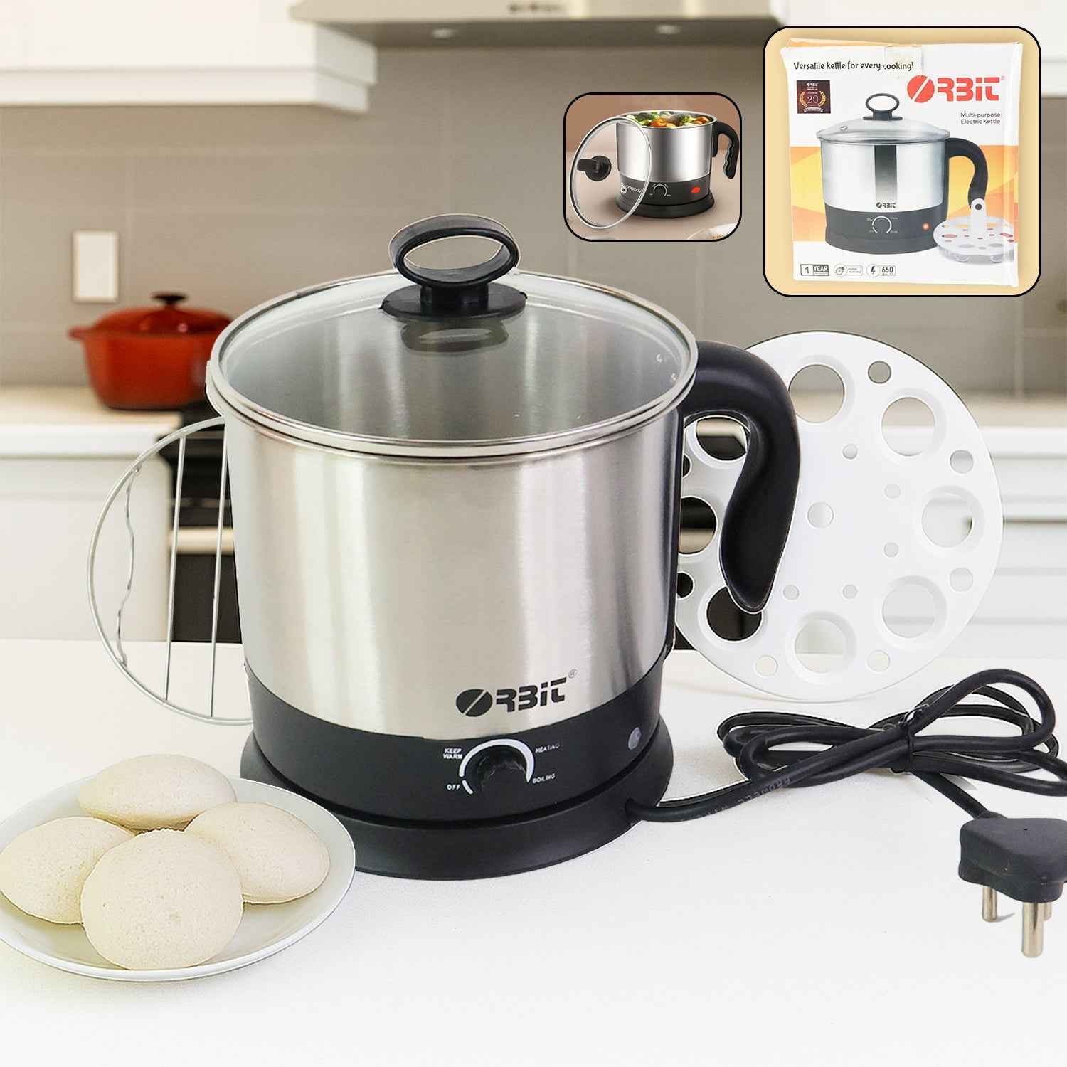 Electric Idli Cooker – 650W Stainless Steel Steamer for Healthy Meals