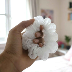 White Mesh Hair Scrunchie – Soft Stretchable Hair Tie