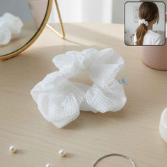 White Mesh Hair Scrunchie – Soft Stretchable Hair Tie