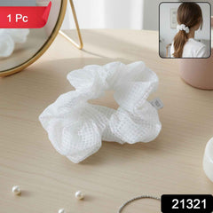 White Mesh Hair Scrunchie – Soft Stretchable Hair Tie