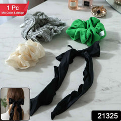 Fabric Hair Scrunchie with Bow Tie – Soft, Stylish Hair Accessory
