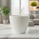 White Ribbed Flower Pot – Stylish Modern Indoor Planter