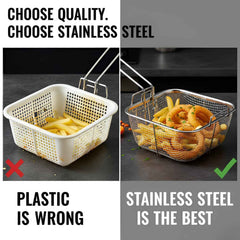 Deep Fryer Basket – Stainless Steel with Long Handle for Safe Frying