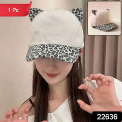 Cat Ear Fur Cap – Trendy Winter Headwear with Printed Visor