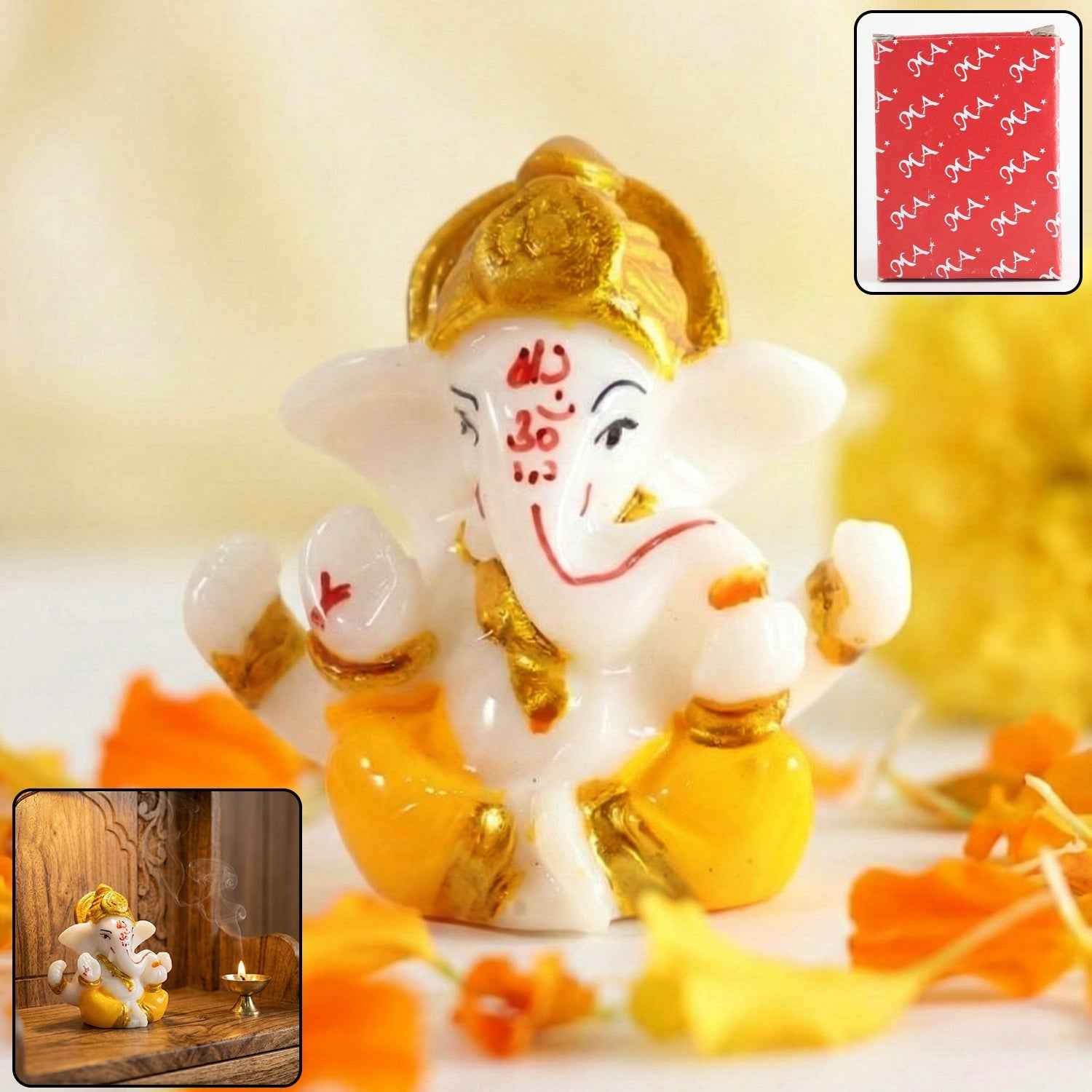 Lord Ganesha Decorative Idol – Mini Murti with Golden Crown