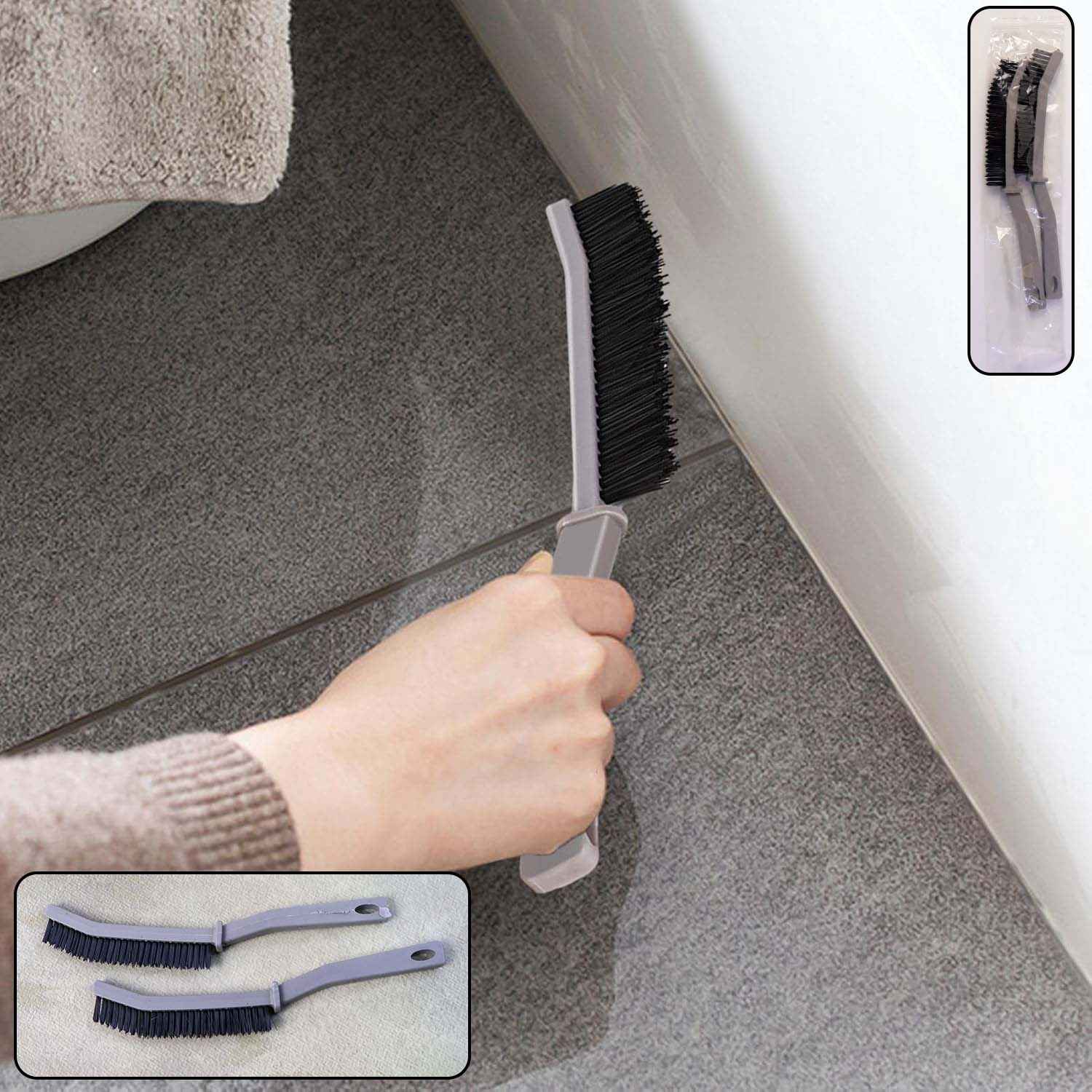 Corner Cleaning Brush – Long Handle Stiff Bristle Set (2 Pc)