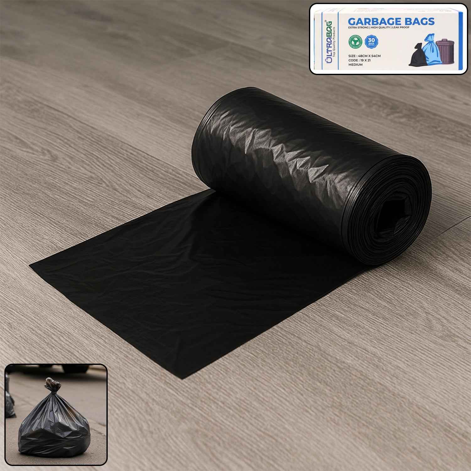 Extra-Strong Garbage Bag Roll – Leak-Proof & Tear-Resistant 48x54cm