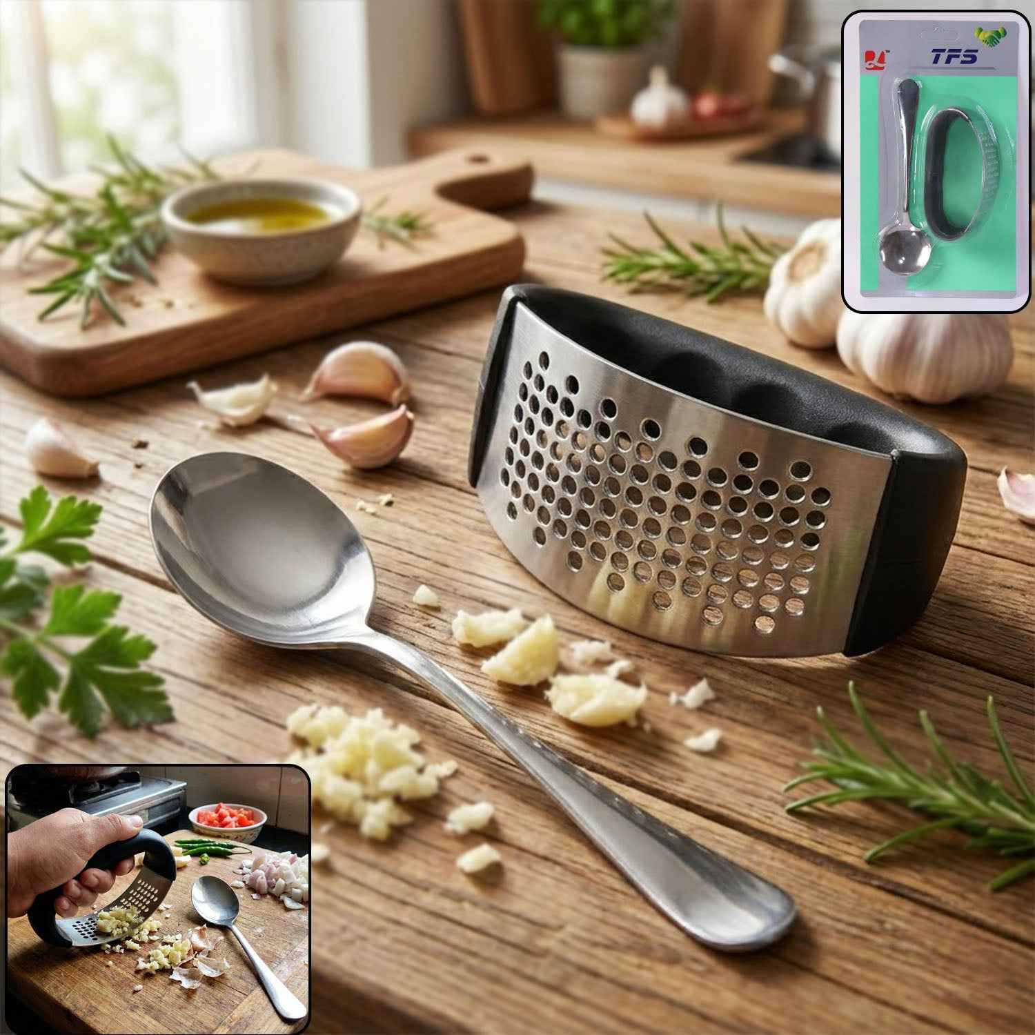 Garlic Press Tool – Heavy-Duty & Ergonomic Kitchen Set