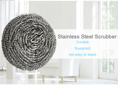 Pack of six round stainless steel scrubbers for versatile kitchen use.