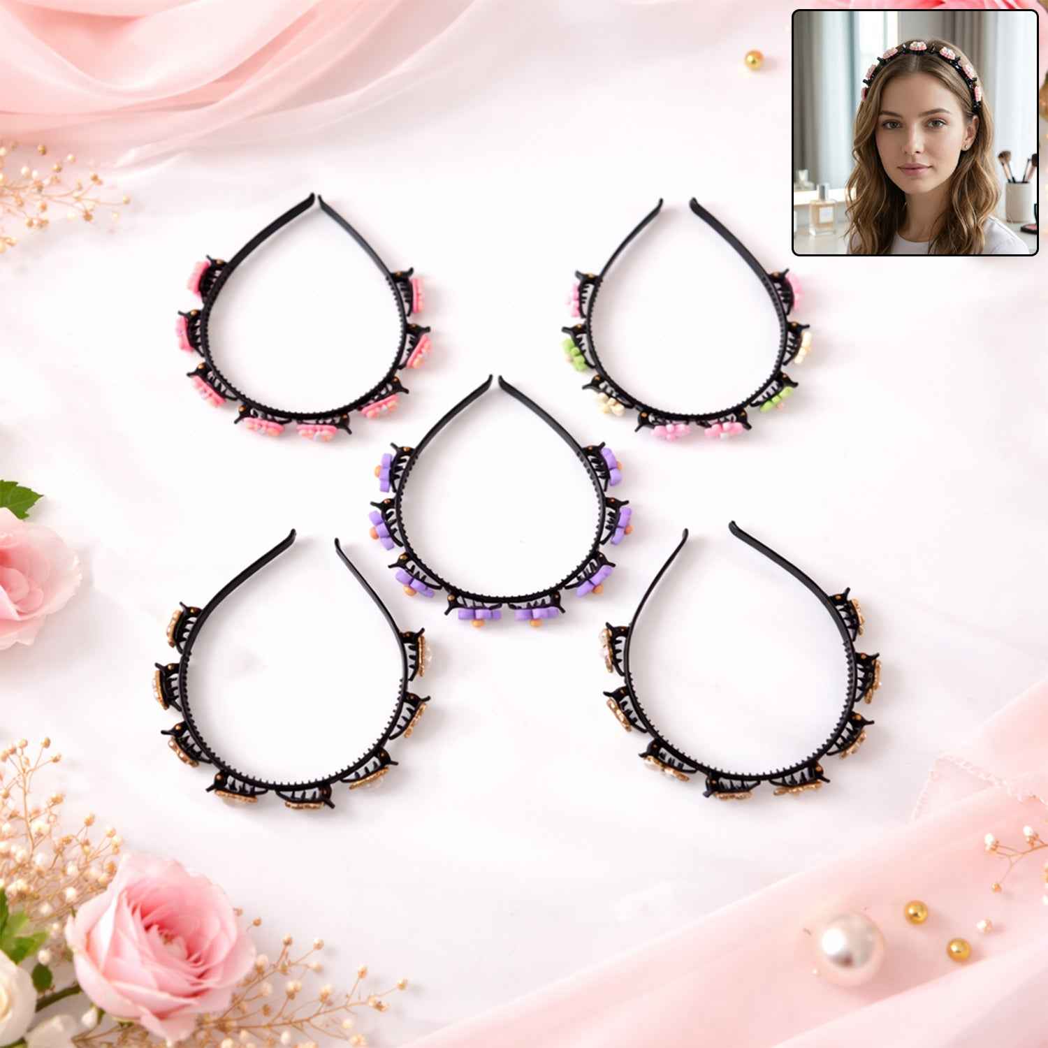Floral Beaded Hairband – Stylish Floral Hair Accessory for Women & Girls