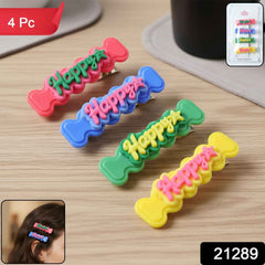 Happy Bone-Shaped Snap Hair Clips – 4 Vibrant Pieces for Girls
