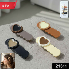 Heart Shape Hair Clips Set – Stylish Lightweight Snap Clips (4 Pc)