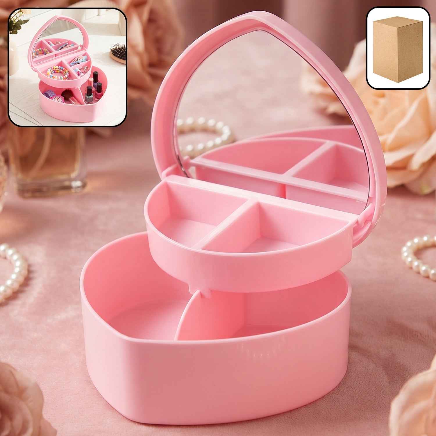 Makeup Storage Box with Mirror Ð Compact & Multi-Compartment Design