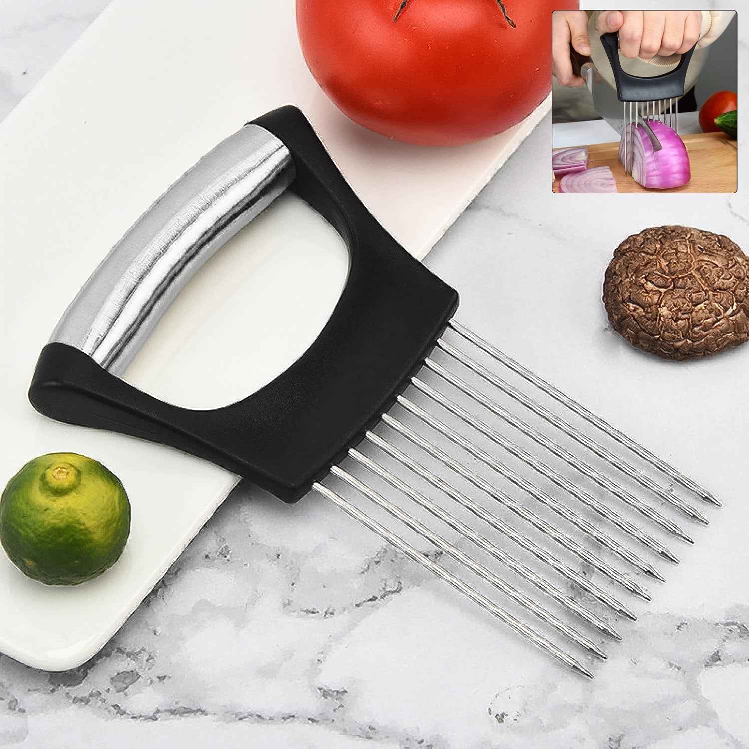 Onion Cutter – Stainless Steel Precision Slicer with Safe Grip