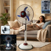 Pedestal Fan – Adjustable Height with LED Light & Rechargeable Power