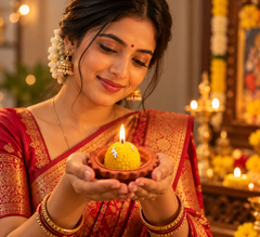 (Pack of 3)(Sandalwood fragrance - Natural Clay Teracotta Diya with Ladoo Candle (100% Pure Soya wax)